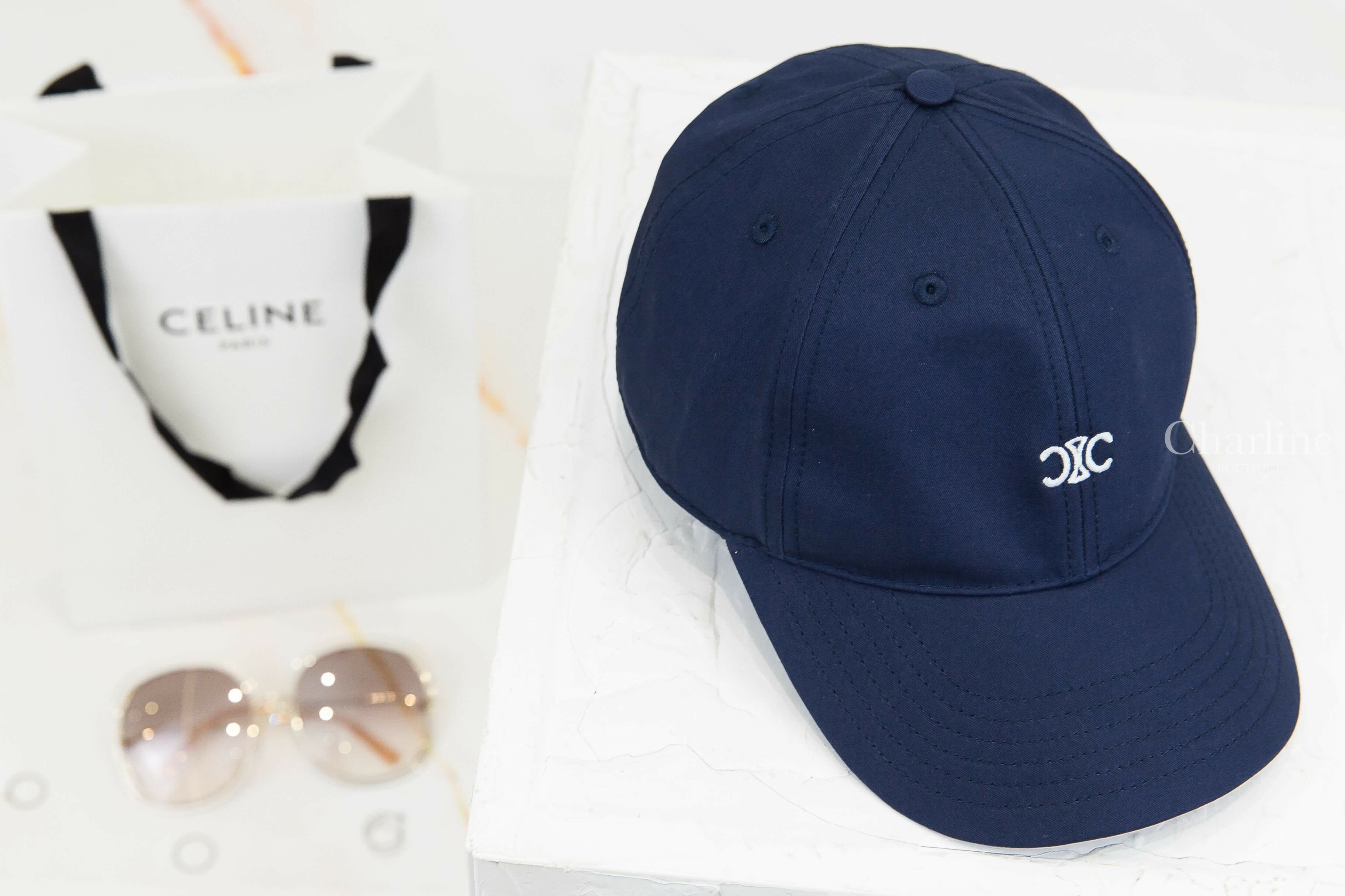 Celine Baseball Cap In Cotton Gabardine 海軍藍刺繡白色小凱旋門棉質棒球帽-Charline Boutique 精品代購