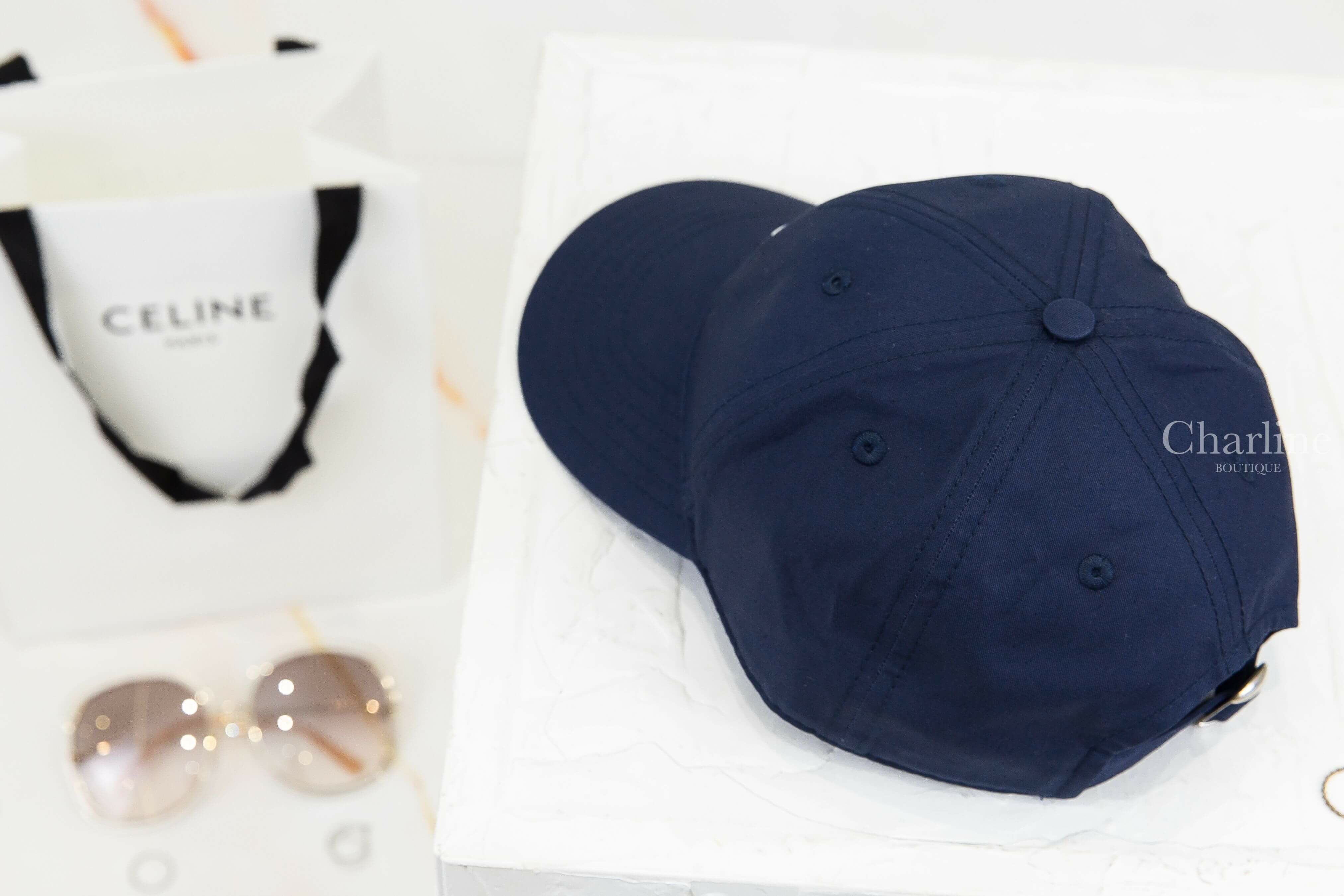 Celine Baseball Cap In Cotton Gabardine 海軍藍刺繡白色小凱旋門棉質棒球帽-Charline Boutique 精品代購
