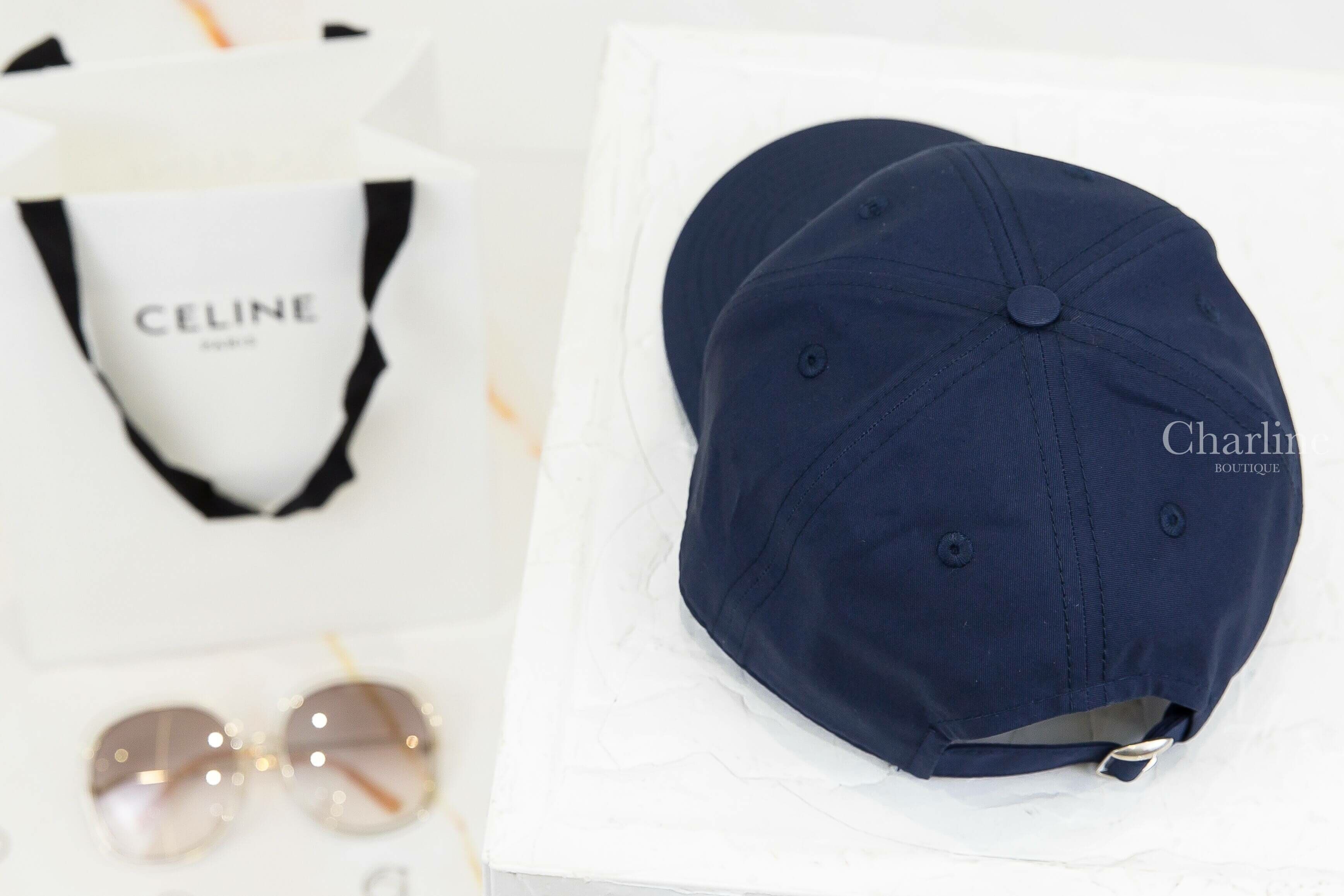 Celine Baseball Cap In Cotton Gabardine 海軍藍刺繡白色小凱旋門棉質棒球帽-Charline Boutique 精品代購