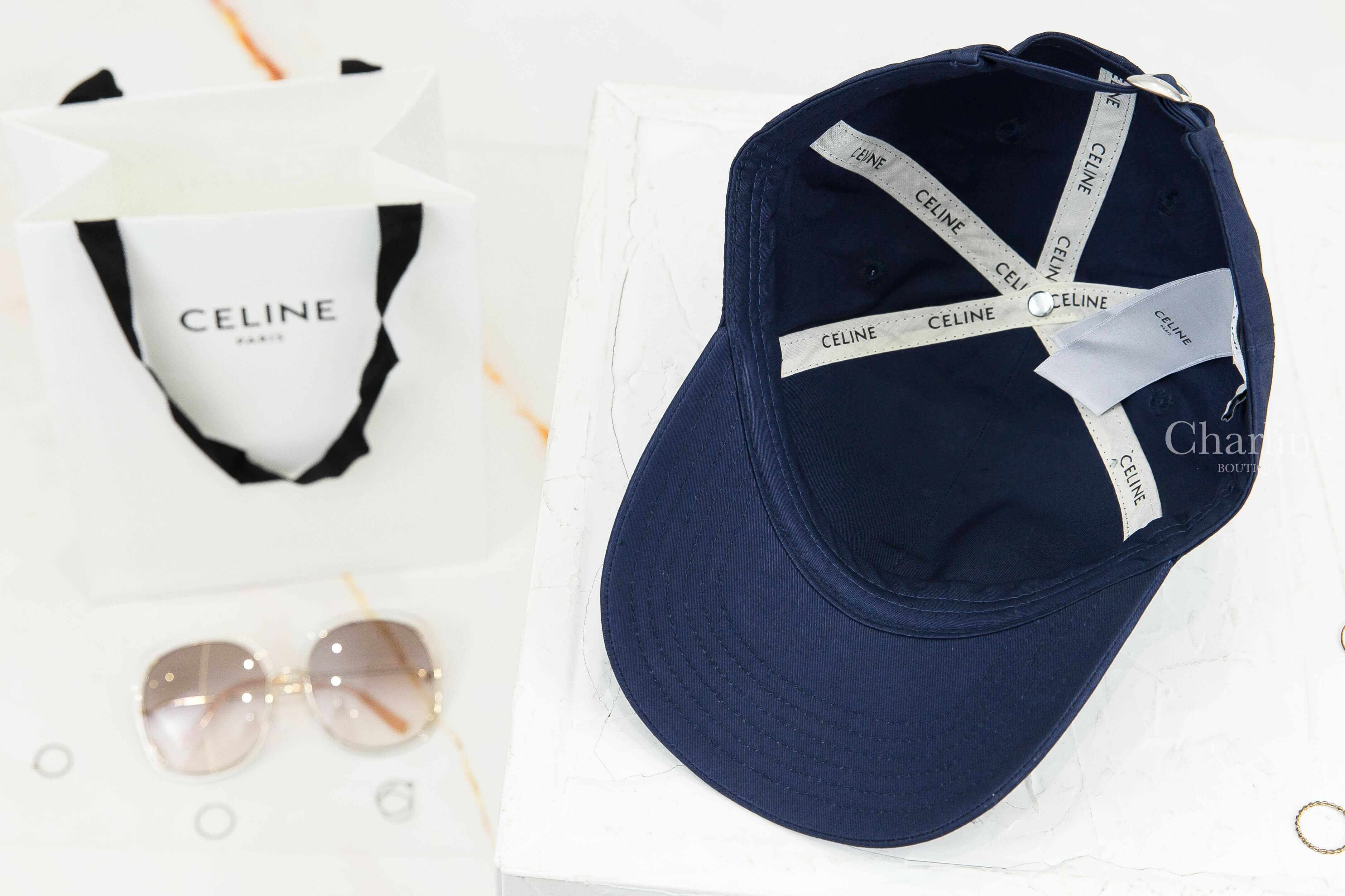 Celine Baseball Cap In Cotton Gabardine 海軍藍刺繡白色小凱旋門棉質棒球帽-Charline Boutique 精品代購