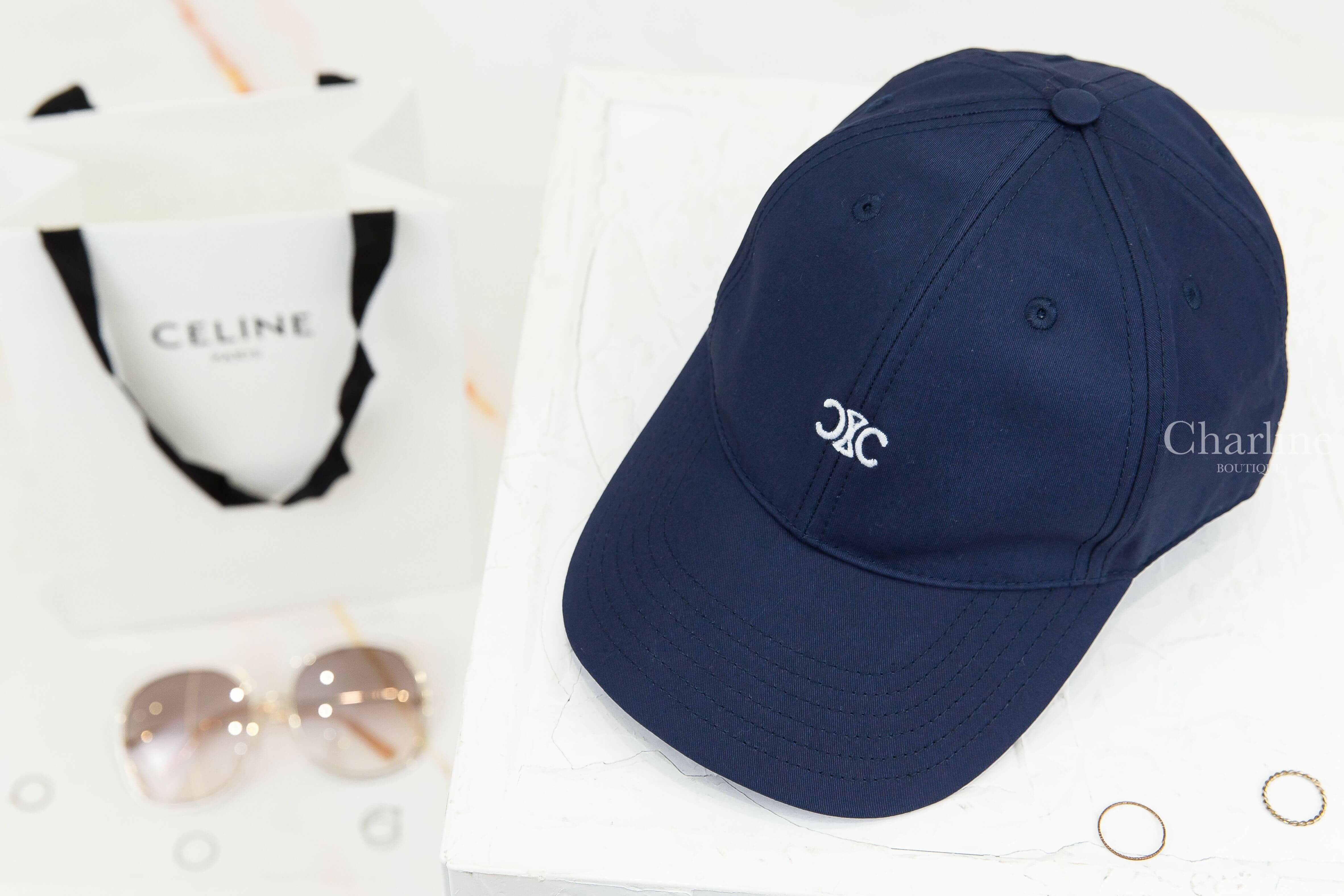 Celine Baseball Cap In Cotton Gabardine 海軍藍刺繡白色小凱旋門棉質棒球帽