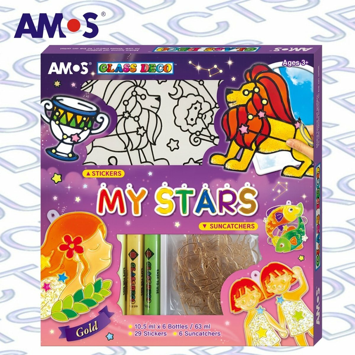 AMOS - 韓國 AMOS 繪畫玻璃彩連掛飾膠牌, 星星 10.5毫升 x 6色 (大盒套裝) #SD10P6-M《香港行貨》- 1 套