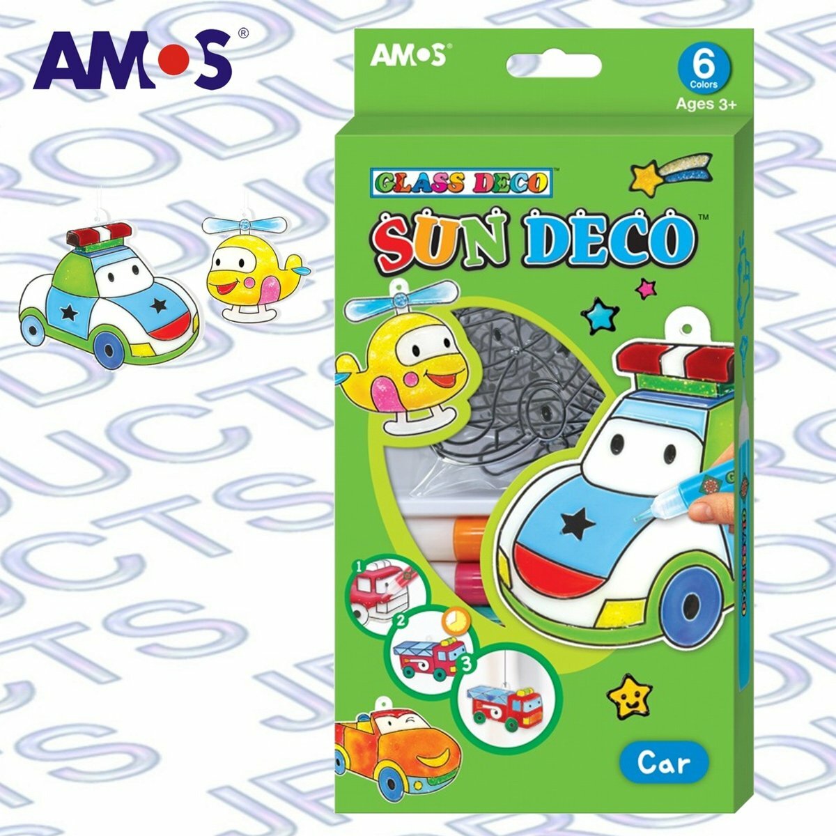 AMOS - 韓國 AMOS 繪畫玻璃彩連掛飾膠牌, 汽車 10.5毫升 x 6色(小盒裝) #SD10P6-C《香港行貨》- 1 套