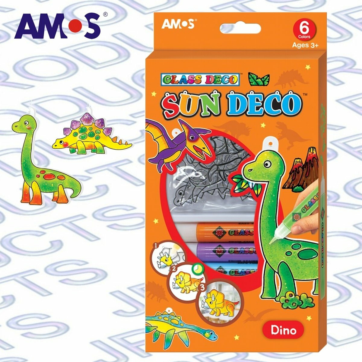 AMOS - 韓國 AMOS 繪畫玻璃彩連掛飾膠牌, 恐龍 10.5毫升 x 6色(小盒裝) #SD10P6-D《香港行貨》- 1 套