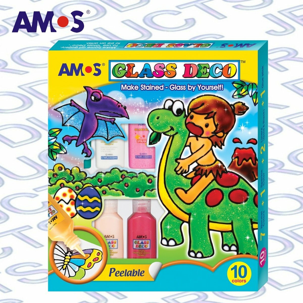 AMOS - 韓國 AMOS 繪畫玻璃彩, 恐龍 22毫升 x 10色 (大支套裝) #GD22P10R《香港行貨》- 1 套