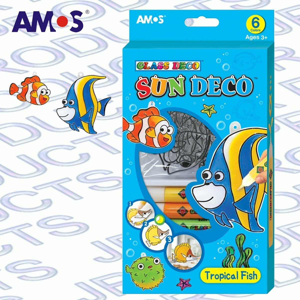 AMOS - 韓國 AMOS 繪畫玻璃彩連掛飾膠牌, 熱帶魚 10.5毫升 x 6色(小盒裝) #SD10P6-T《香港行貨》- 1 套