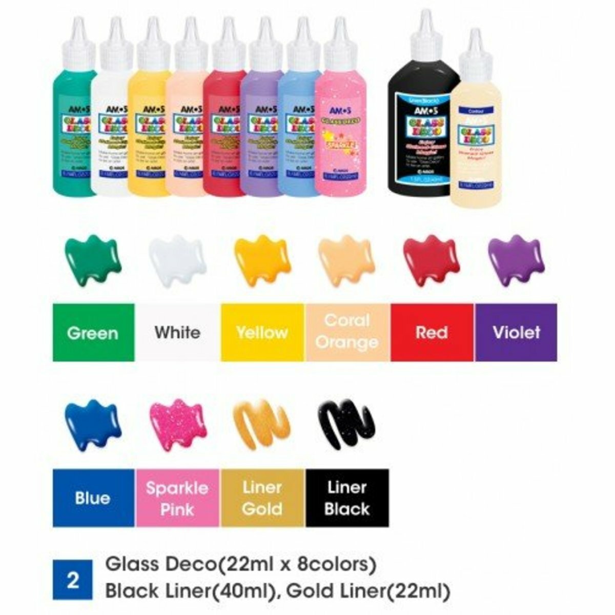 AMOS - 韓國 AMOS 繪畫玻璃彩, 恐龍 22毫升 x 10色 (大支套裝) #GD22P10R《香港行貨》- 1 套