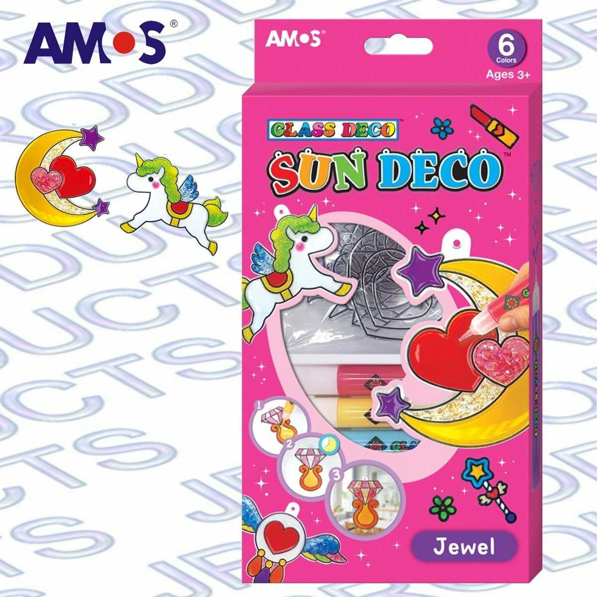 AMOS - 韓國 AMOS 繪畫玻璃彩連掛飾膠牌, 珠寶 10.5毫升 x 6色(小盒裝) #SD10P6-J《香港行貨》-1 套