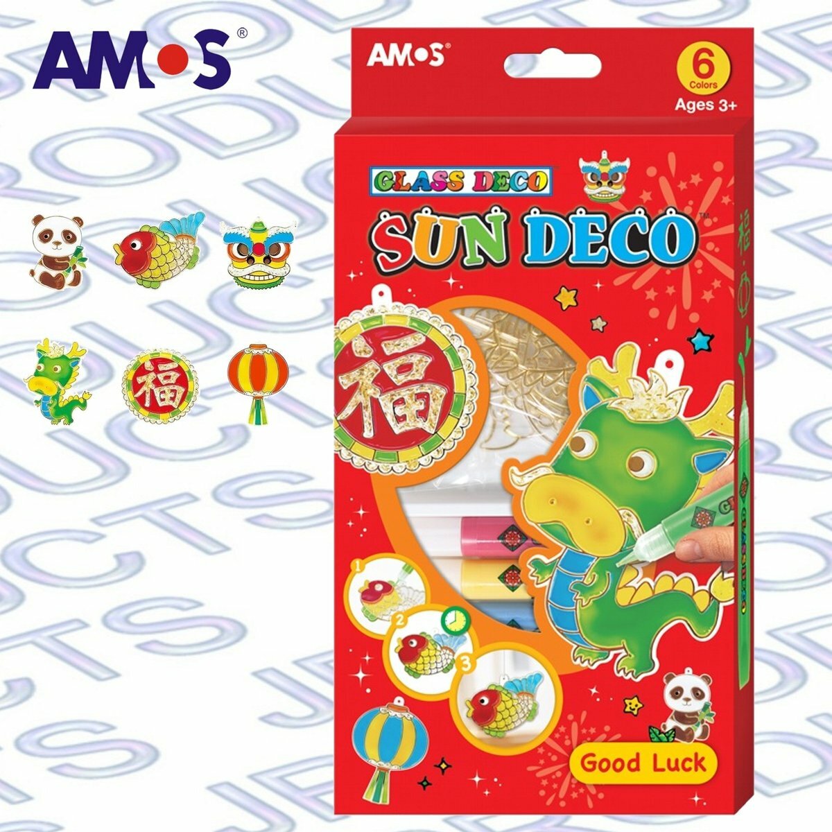 AMOS - 韓國 AMOS 繪畫玻璃彩連掛飾膠牌, 福到 10.5毫升 x 6色(小盒裝) #SD10P6-GL《香港行貨》- 1 套