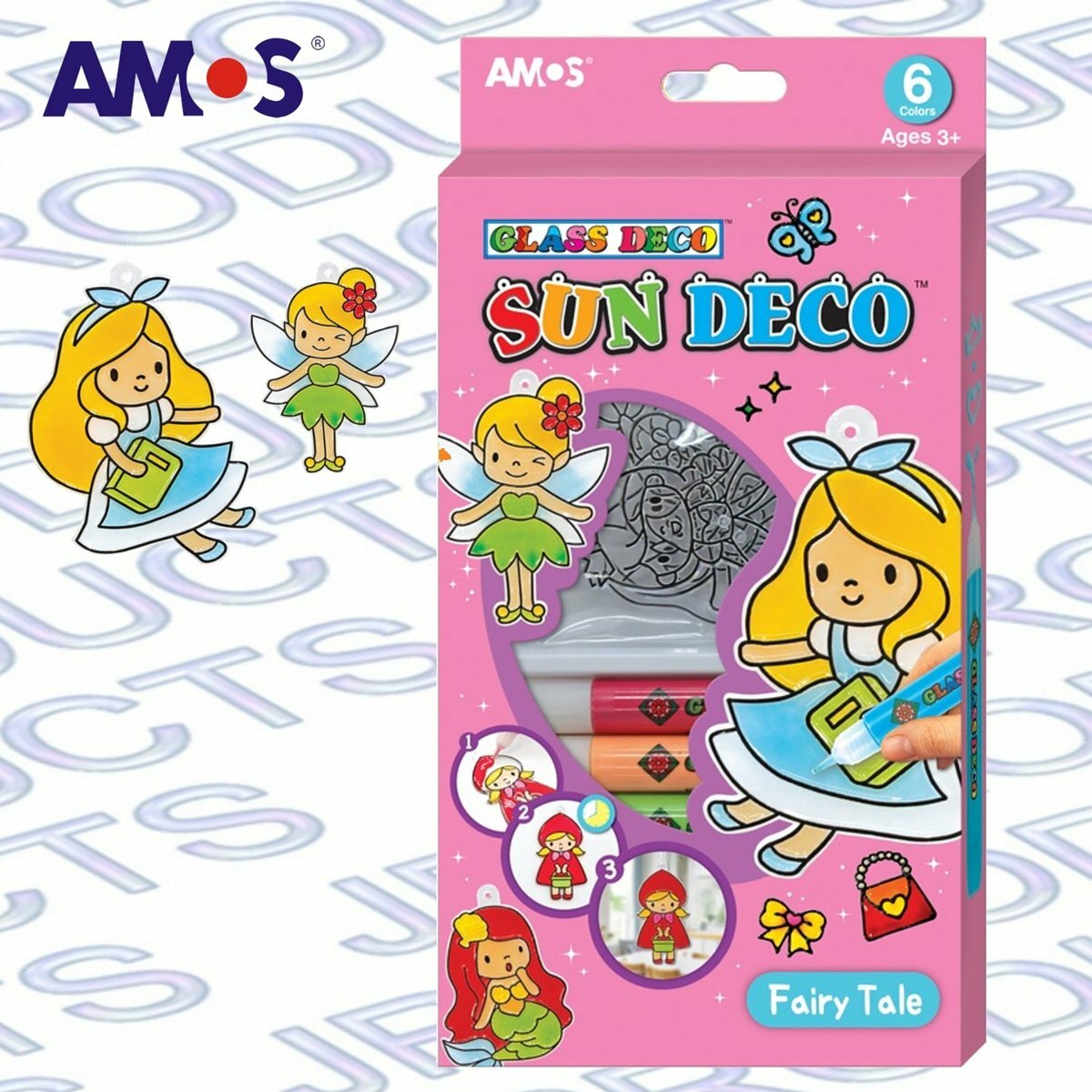 AMOS - 韓國 AMOS 繪畫玻璃彩連掛飾膠牌, 童話 10.5毫升 x 6色(小盒裝) #SD10P6-F《香港行貨》- 1 套