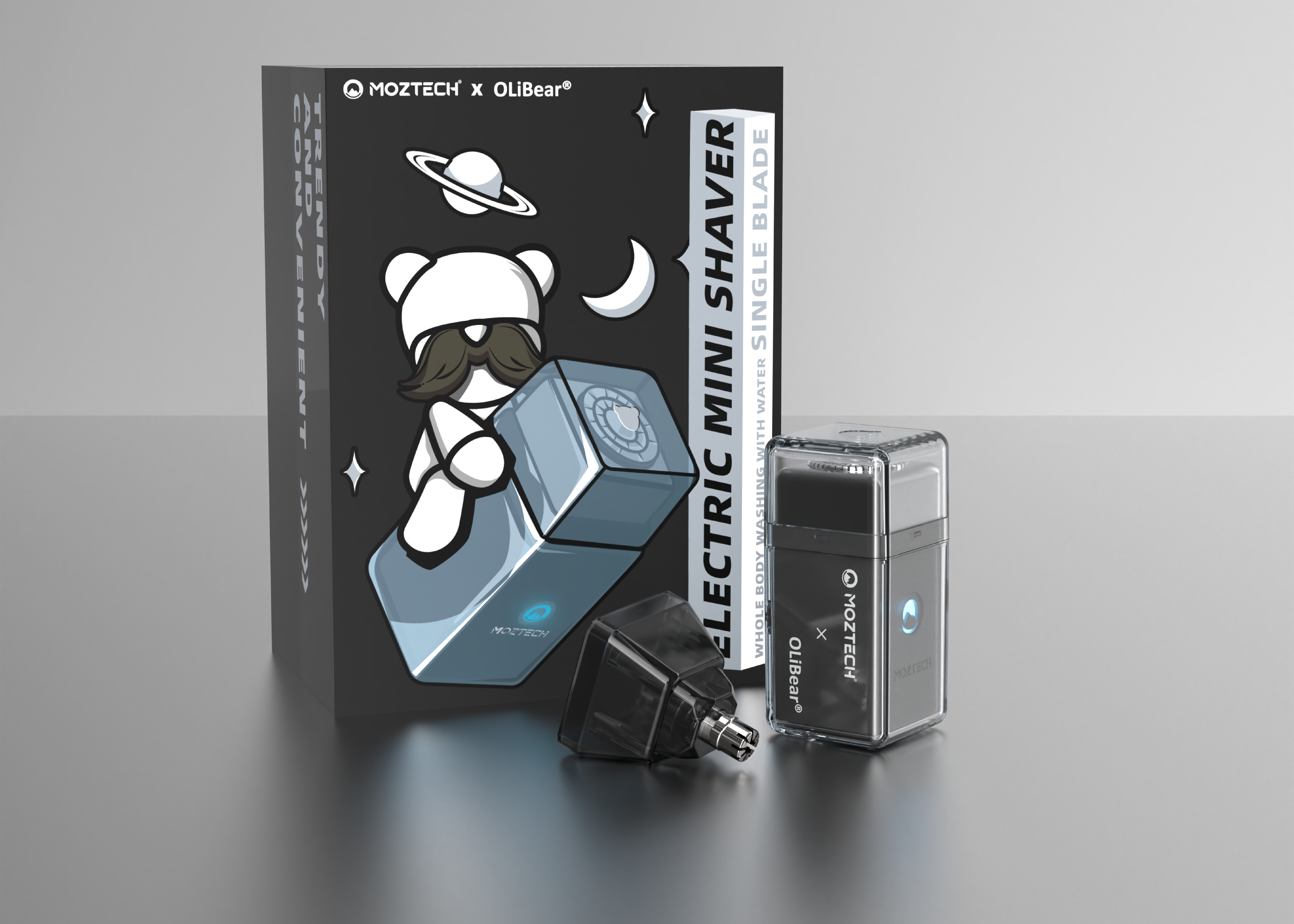 MOZTECH | OLIBEAR聯名 電動迷你刮鬍刀 (+鼻毛修剪套裝)【MOZTECH 品牌旗艦館】