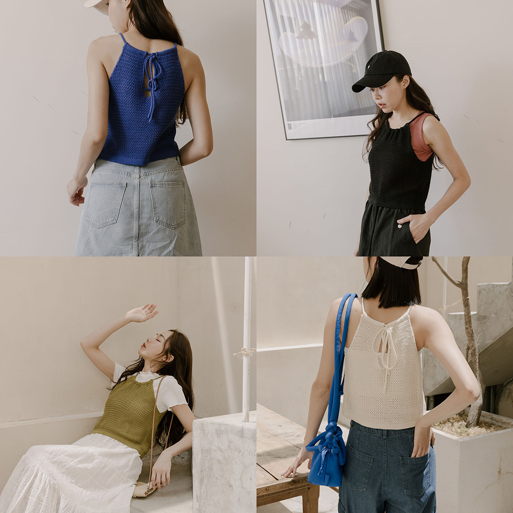 Knitted shoulder vest with hollowed out back, sold in four colors【01098368】in stock+pre-order