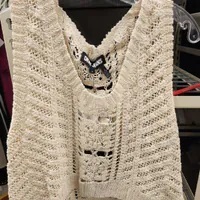 [S] DKNY CROCHET SCOOP NECK TANK,LT CITY KHAKI, DJ4R0277-D5K (SD958)