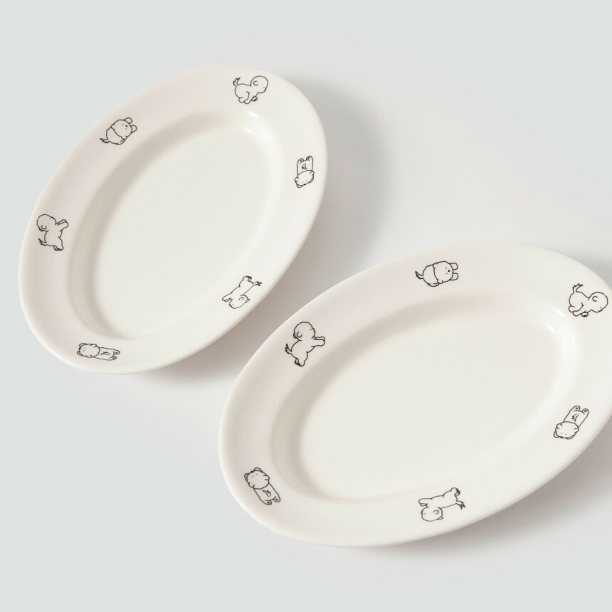 Tteokguknuna 比熊造型橢圓形盤