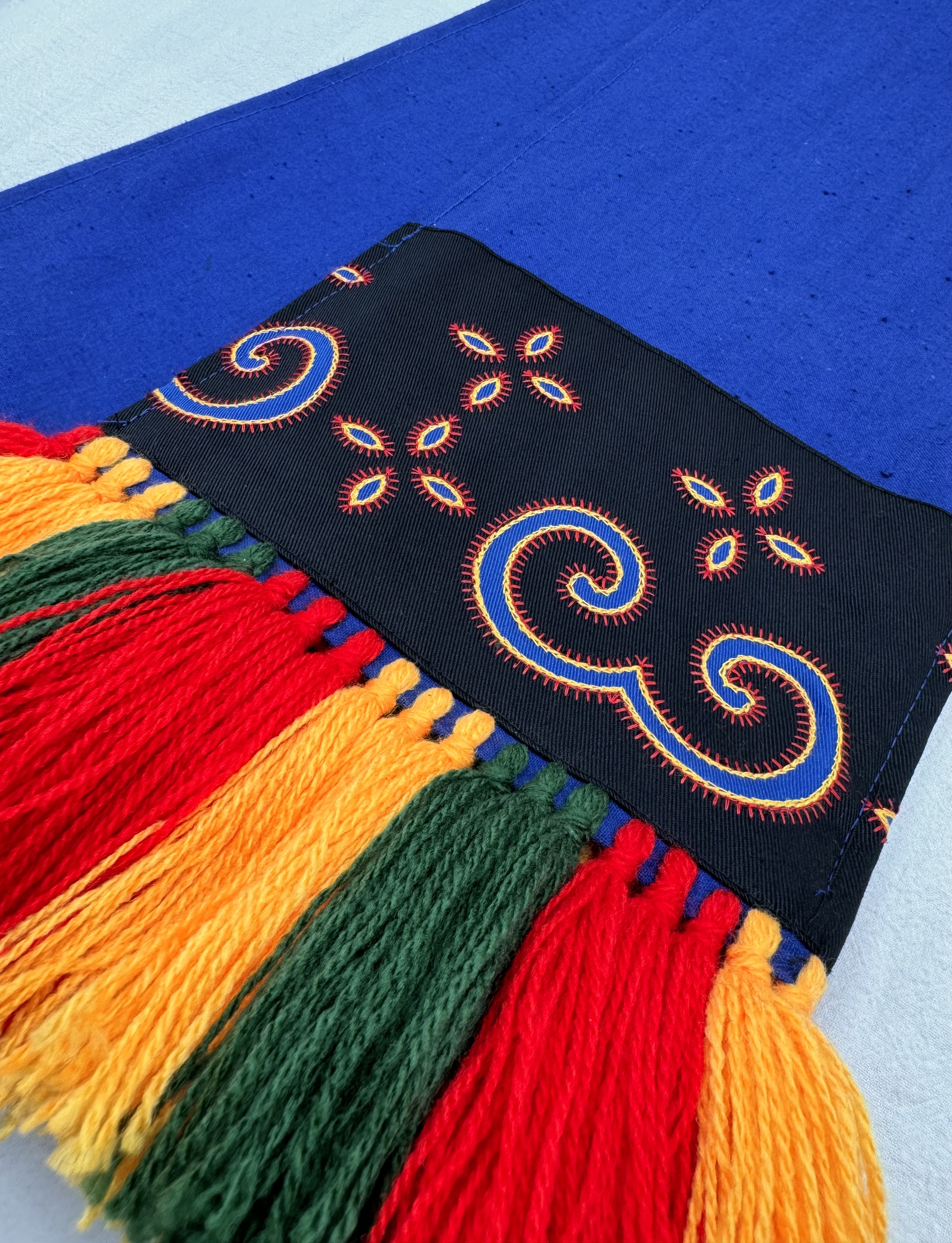 No.1藍布貼布繡流蘇腰帶.總長200寬21