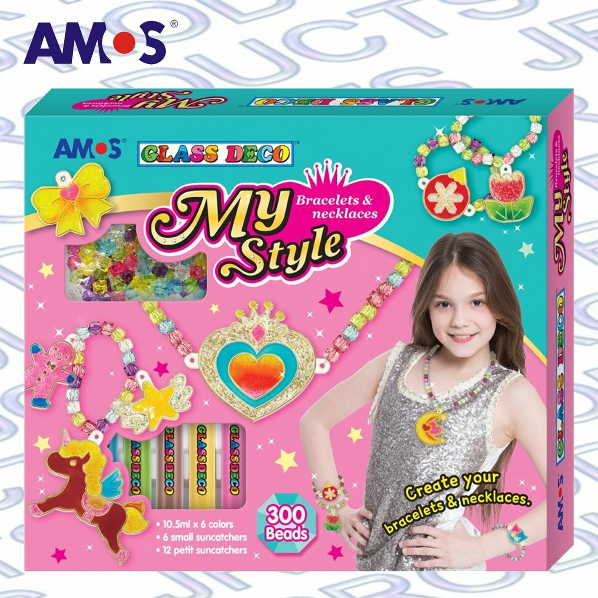 AMOS - 韓國 AMOS 繪畫玻璃彩連掛飾膠牌, 手飾及頸飾 10.5毫升 x 6色 (大盒套裝) #SD10P6-MSB《香港行貨》-1 套