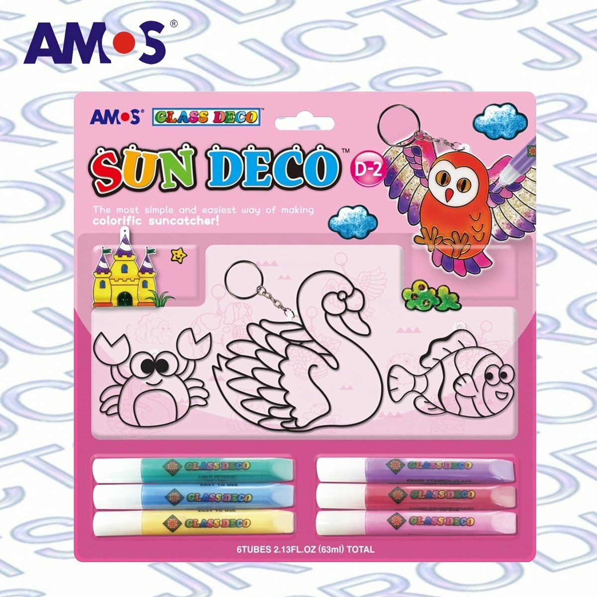 AMOS - 韓國 AMOS 繪畫玻璃彩連掛飾膠牌-D2款(隨機款式), 10.5毫升 x 6色 (吸塑咭裝) #SD10B6-D2《香港行貨》- 1 套