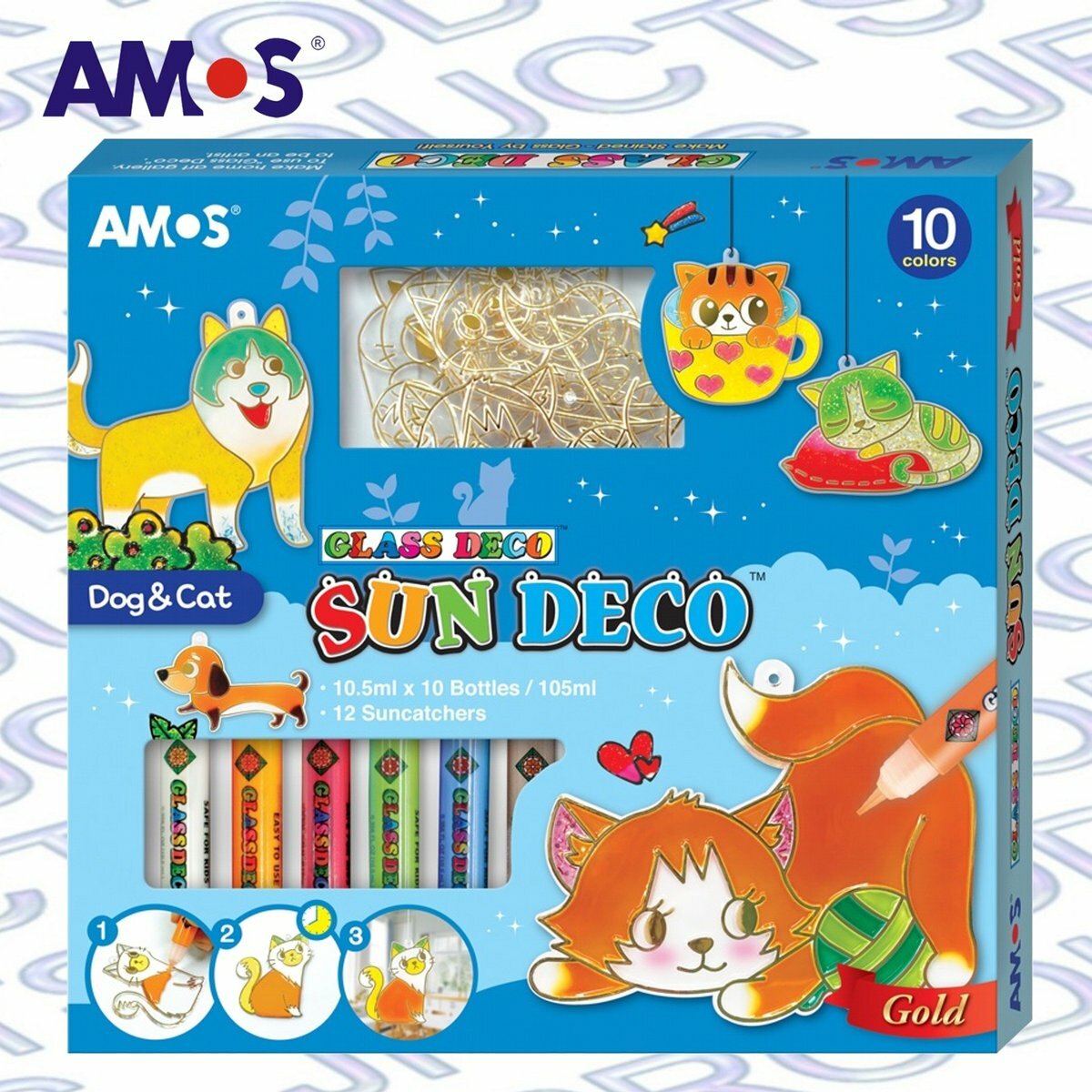 AMOS - 韓國 AMOS 繪畫玻璃彩連掛飾膠牌, 小寵物 10.5毫升 x 10色 (大盒套裝) #SD10P10-DC《香港行貨》- 1 套