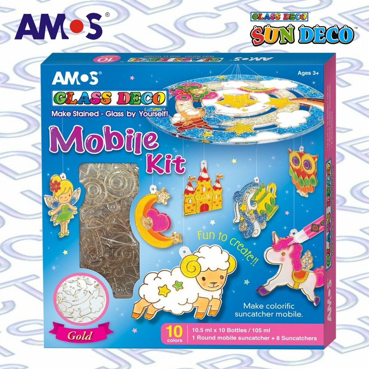 AMOS - 韓國 AMOS 繪畫玻璃彩連掛飾膠牌, 大掛飾 10.5毫升 x 10色 (大盒套裝) #GD10P10MK《香港行貨》- 1 套