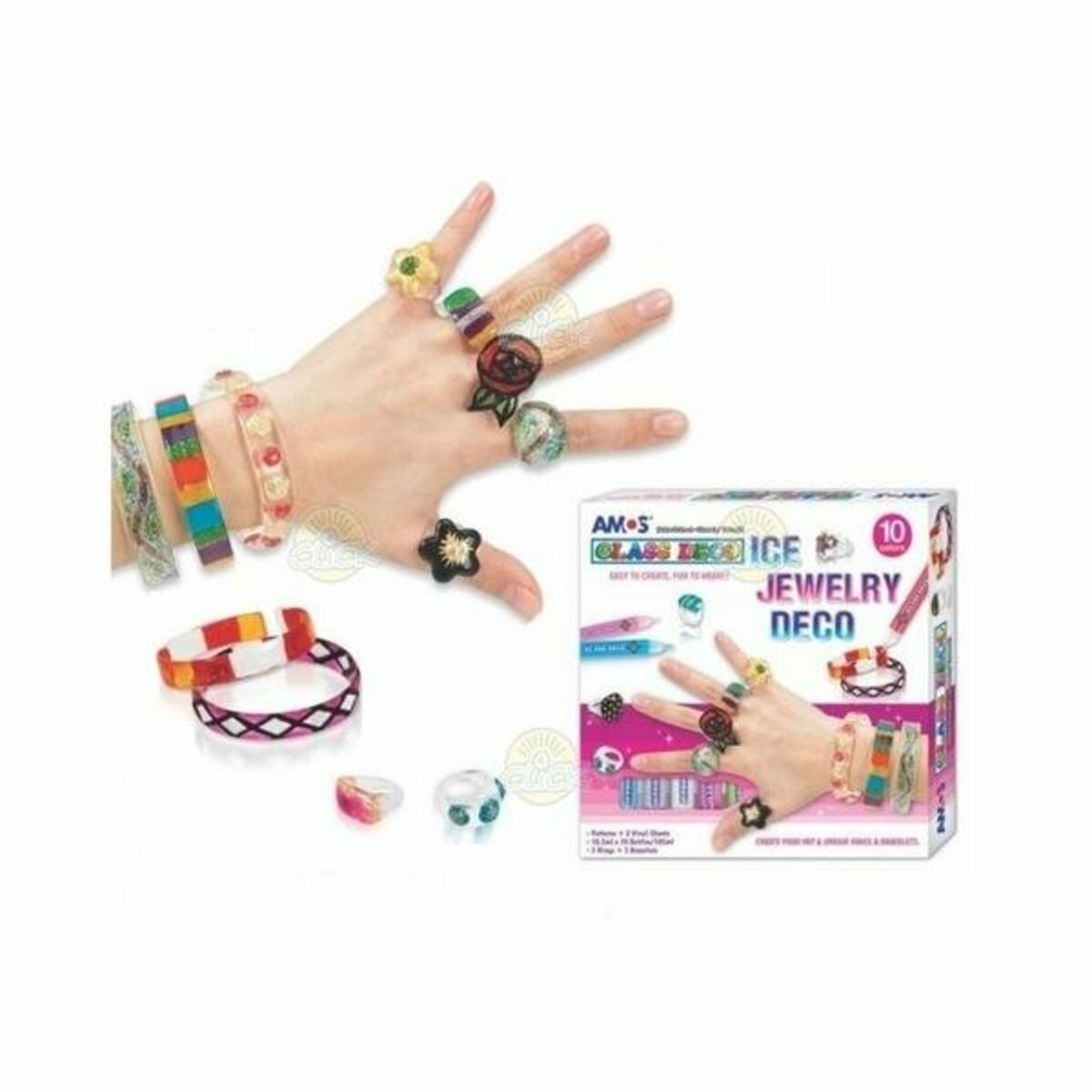 AMOS - 韓國 AMOS 繪畫玻璃彩連掛飾膠牌, 戒子+手鐲 10.5毫升 x 10色 (大盒套裝) #GD10P10IJ《香港行貨》- 1 套