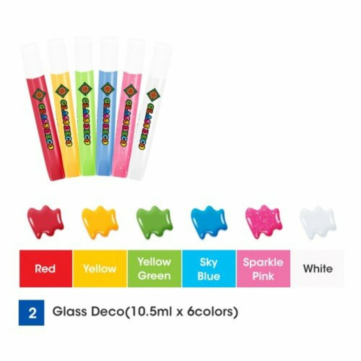 AMOS - 韓國 AMOS 繪畫玻璃彩連可移撕貼紙-D2款, 10.5毫升 x 6色 (吸塑咭裝) #PS10B6-D2《香港行貨》- 1 套