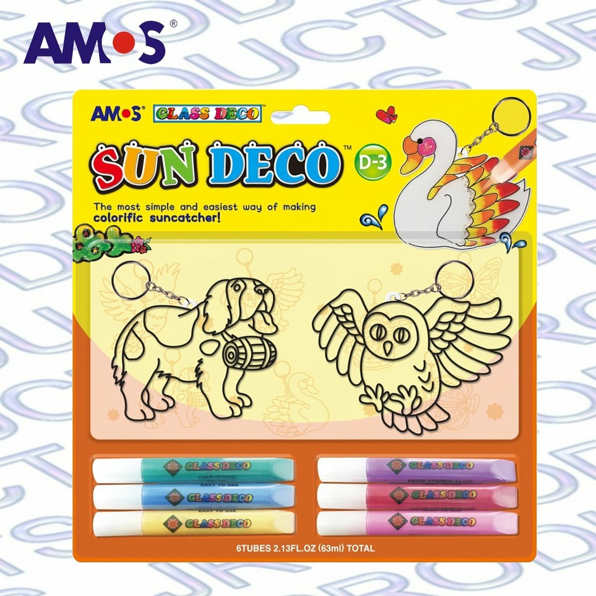 AMOS - 韓國 AMOS 繪畫玻璃彩連掛飾膠牌-D3款(隨機款式), 10.5毫升 x 6色 (吸塑咭裝) #SD10B6-D3《香港行貨》- 1 套