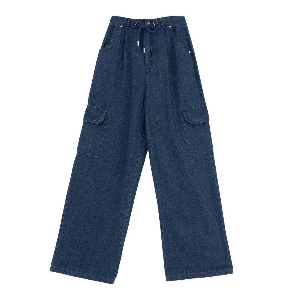Denim cargo pants with large side pockets and drawstring design S/M【04011712】in stock+pre-order
