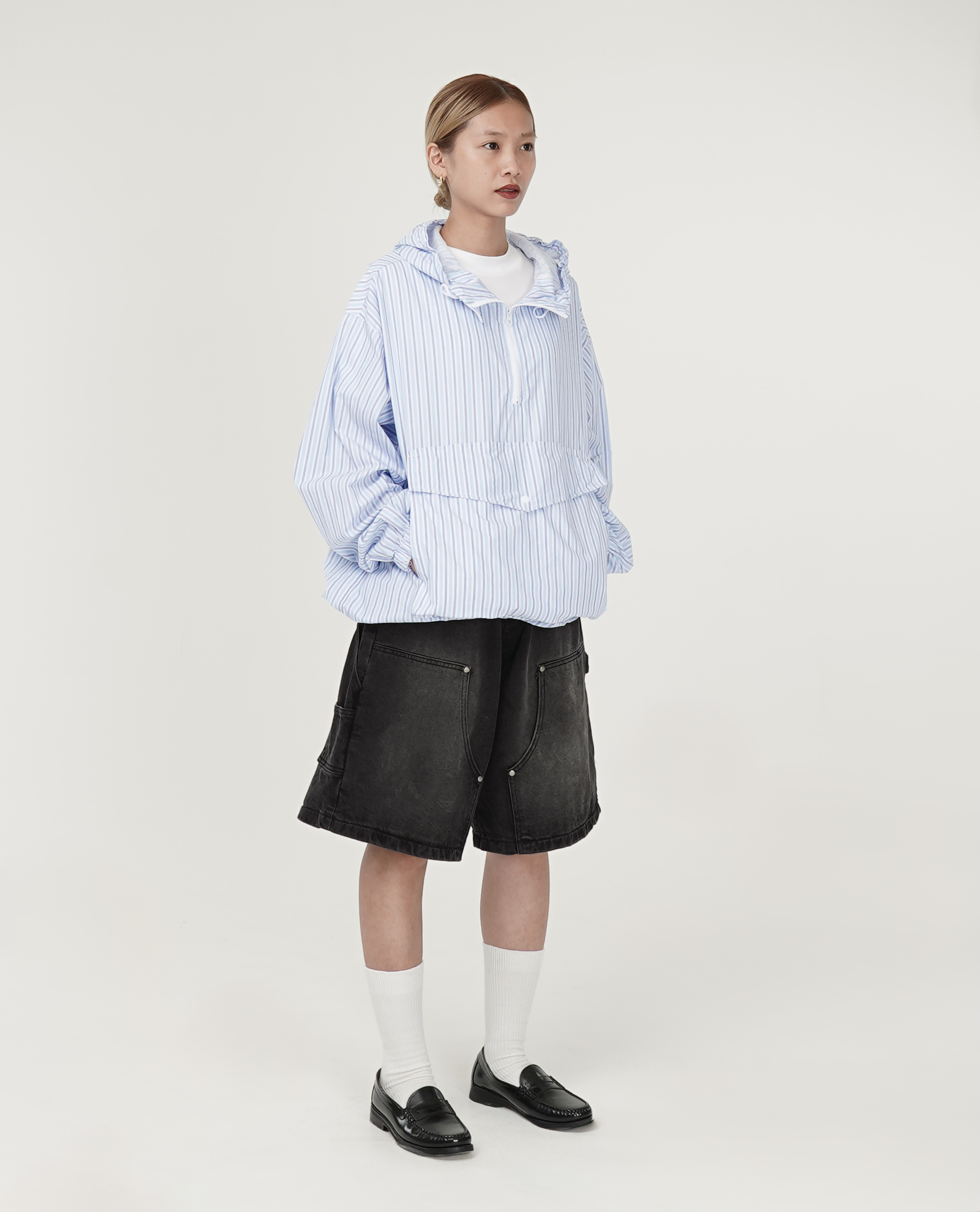 薄直條紋連帽套頭上衣