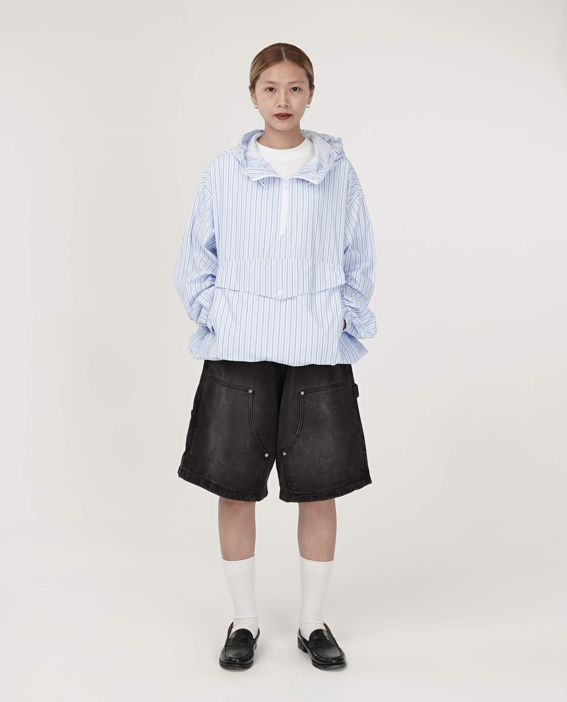 薄直條紋連帽套頭上衣