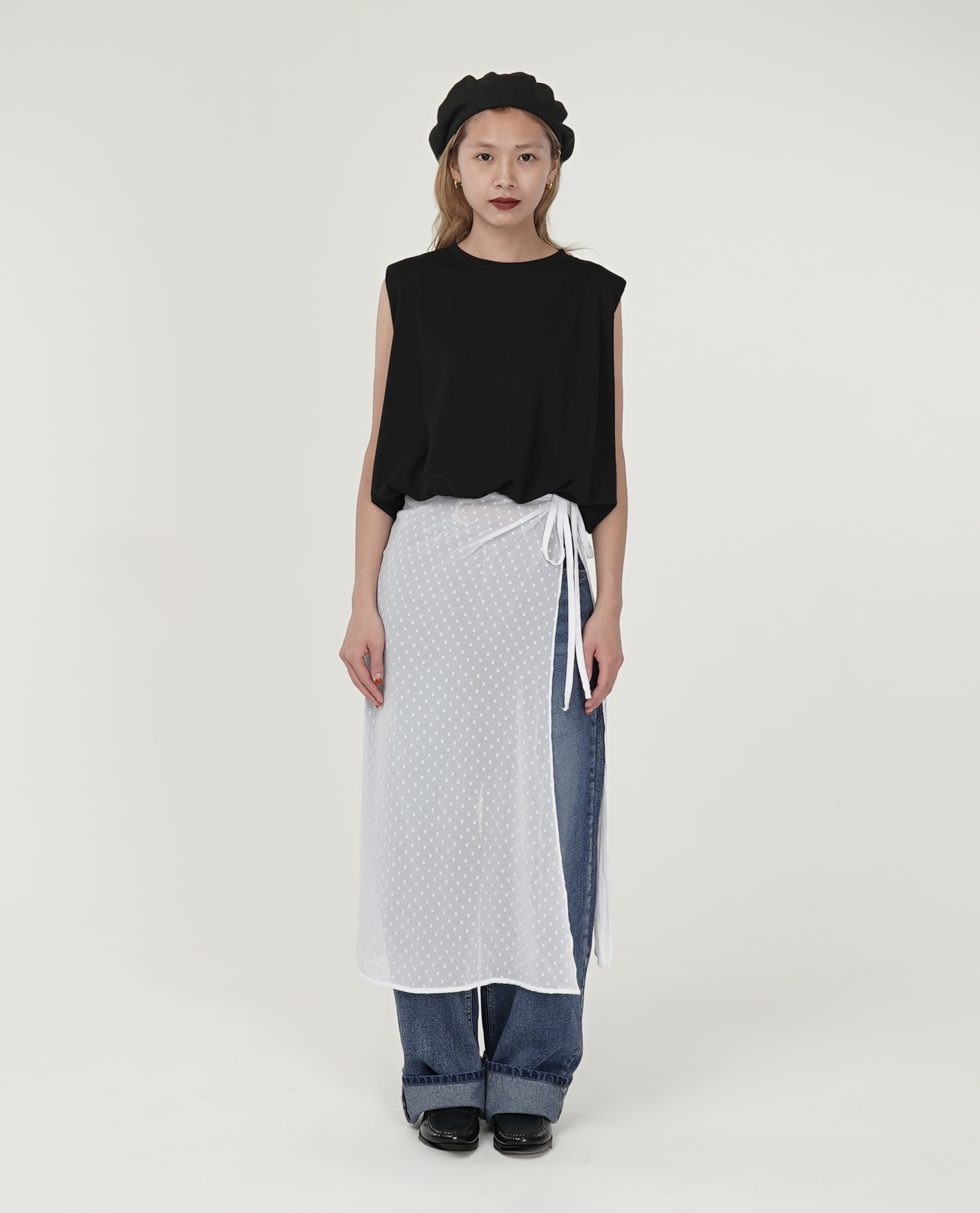 薄透側綁繩點點裙