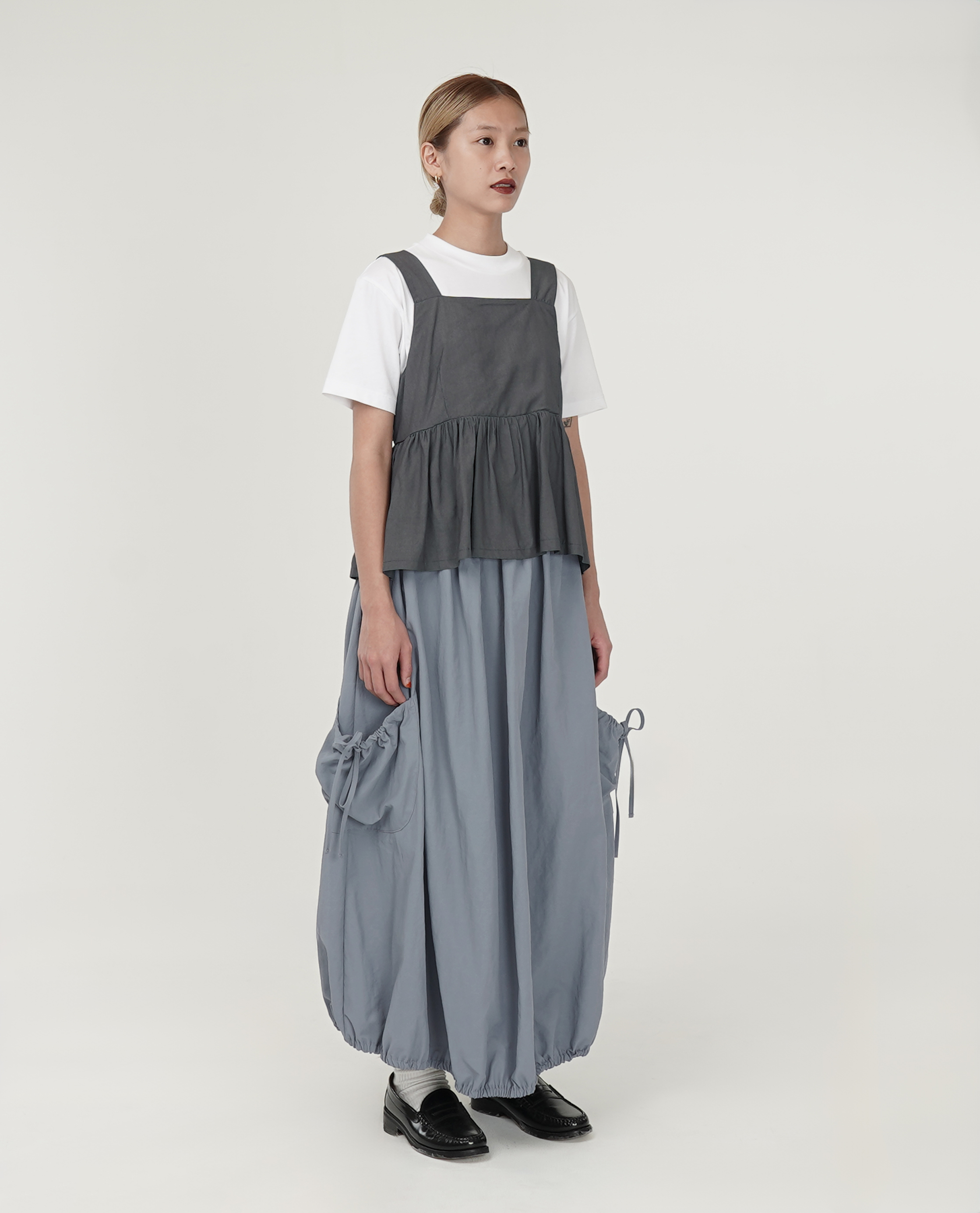 鬆緊腰下抽繩澎澎長裙