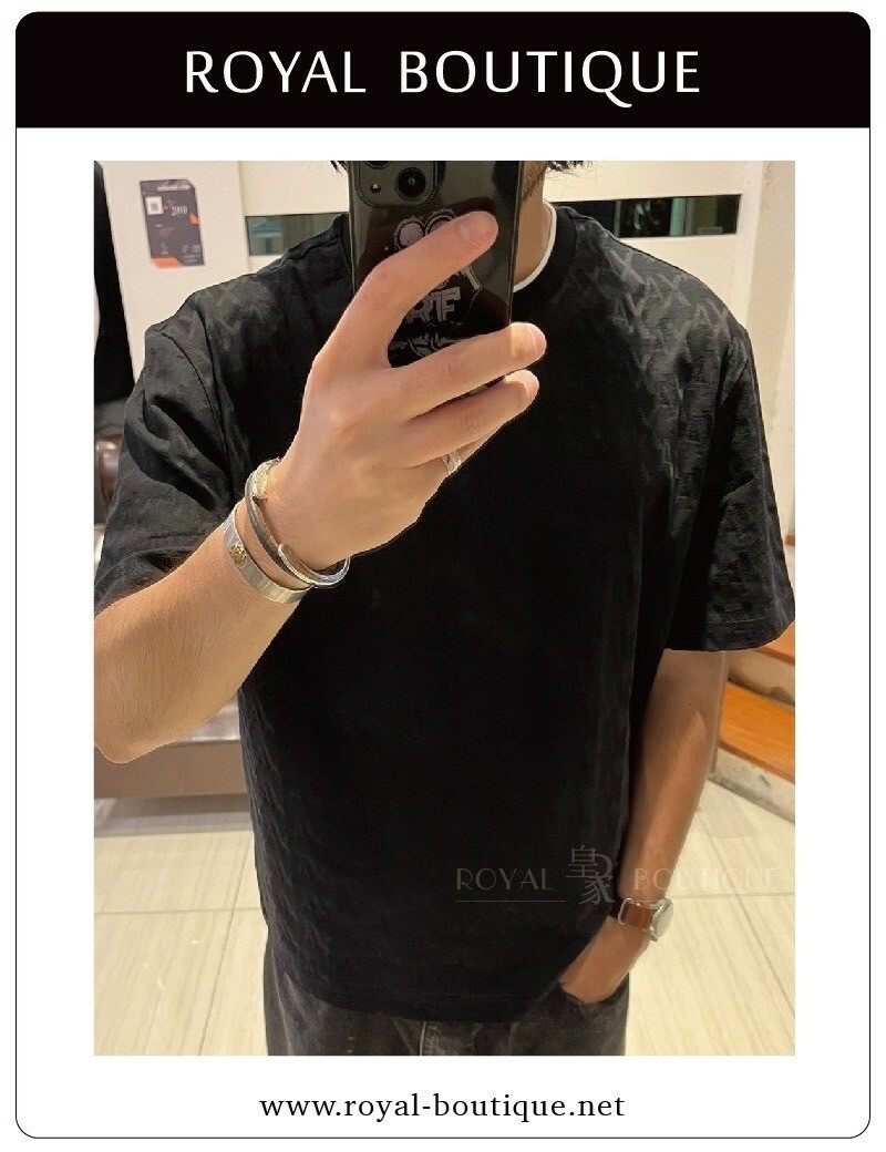 Armani Exchange 撞色圓領滿版針織寬版短T