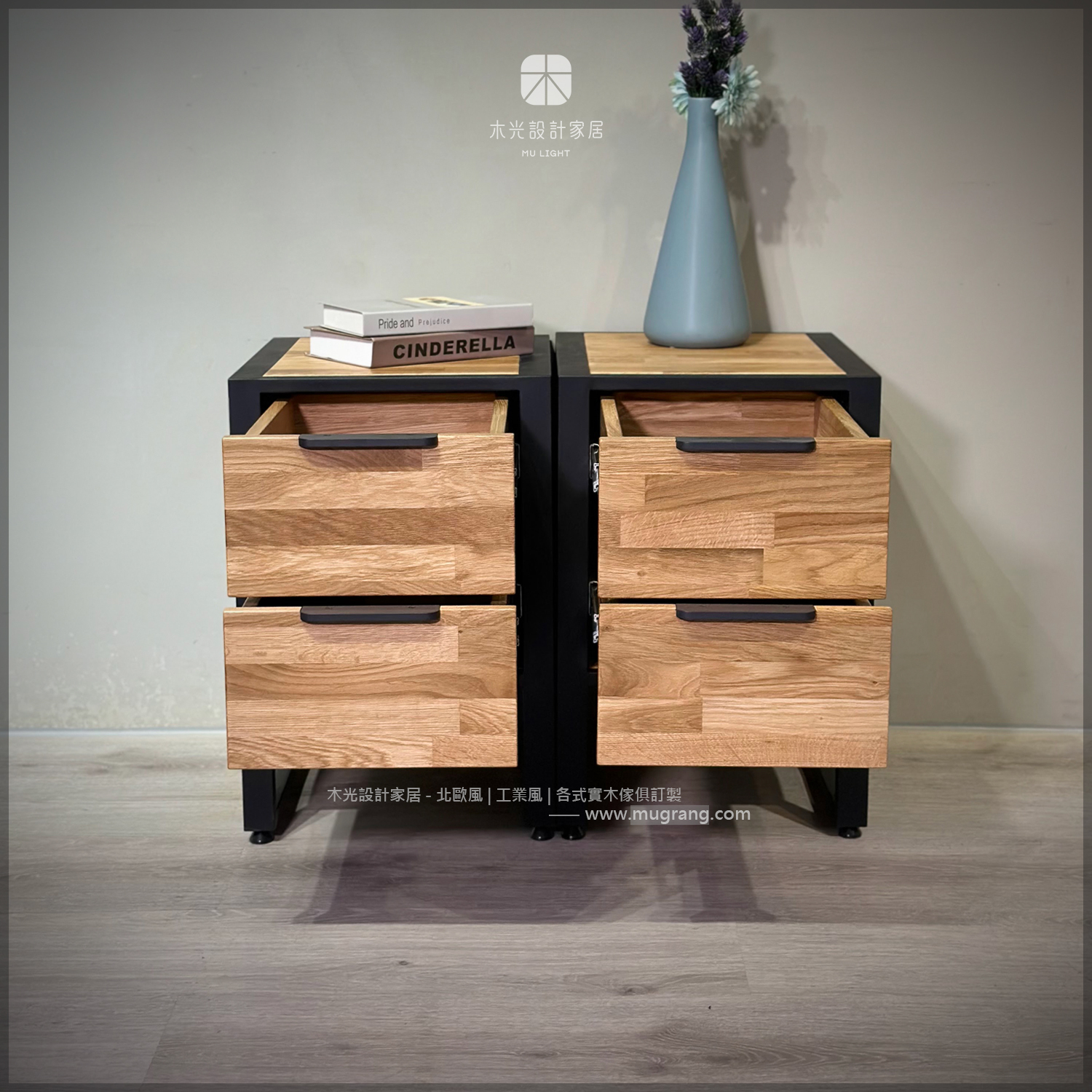 台灣製- Elvis-白橡實木鐵製收納床頭櫃|可訂製