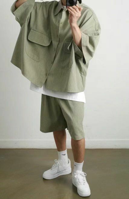 淨色雙袋超闊身短身短袖恤衫 S1991