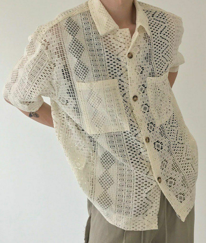 透視喱士圖案短袖恤衫 S1478