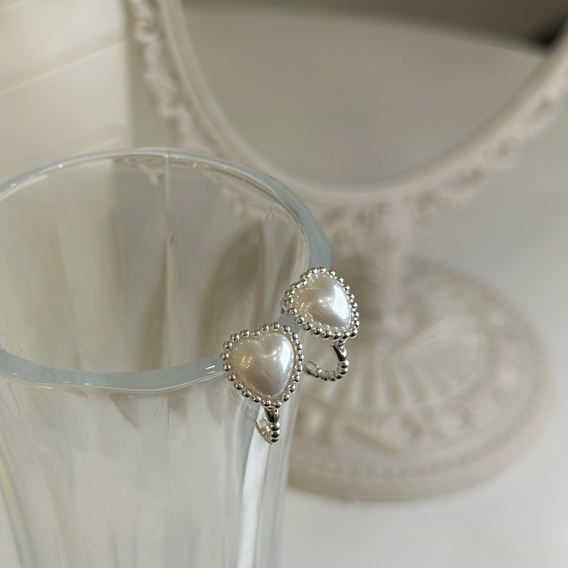 H28圓珠愛心珍珠純銀易扣