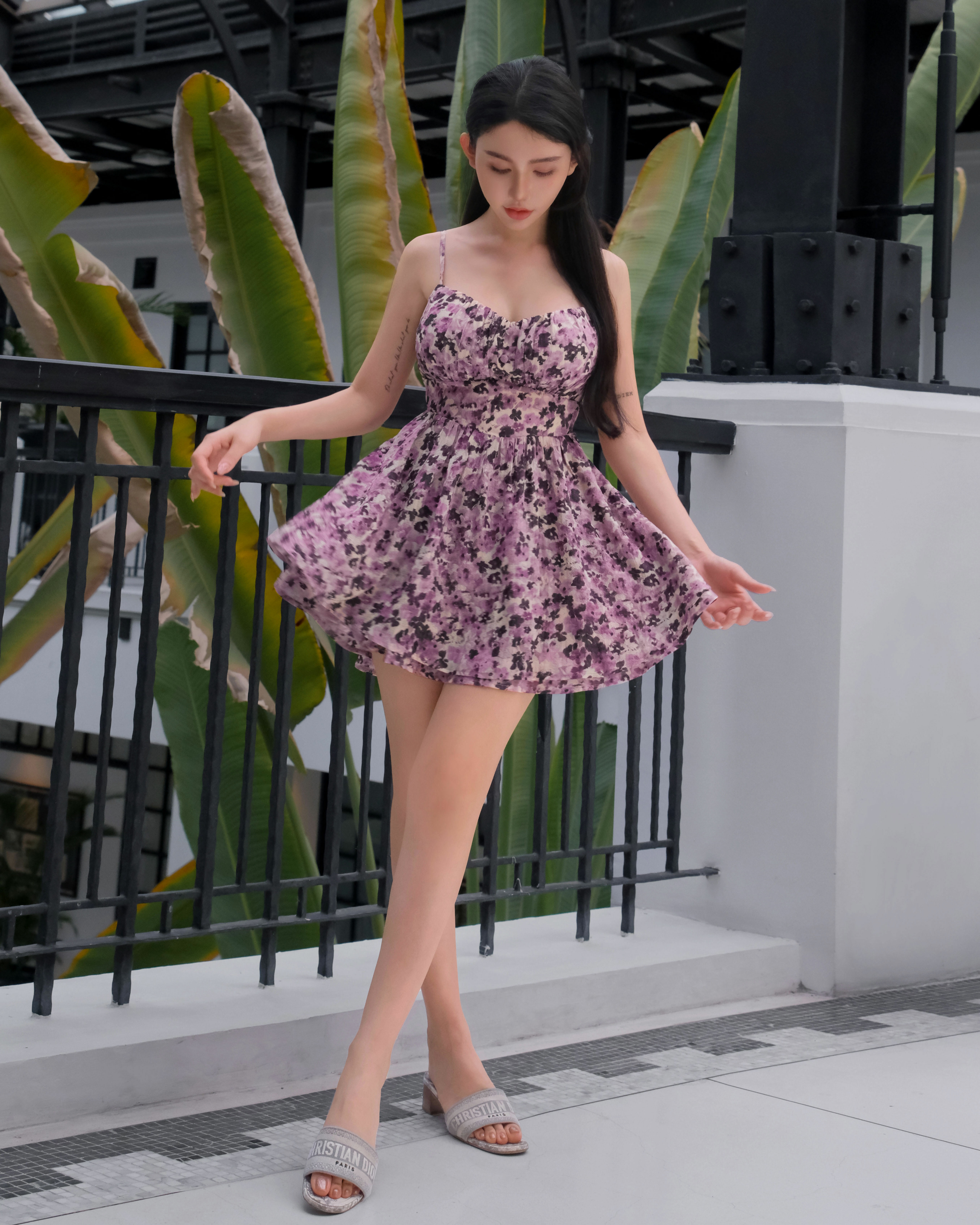 訂製-渡假斑點印花細肩連身短褲