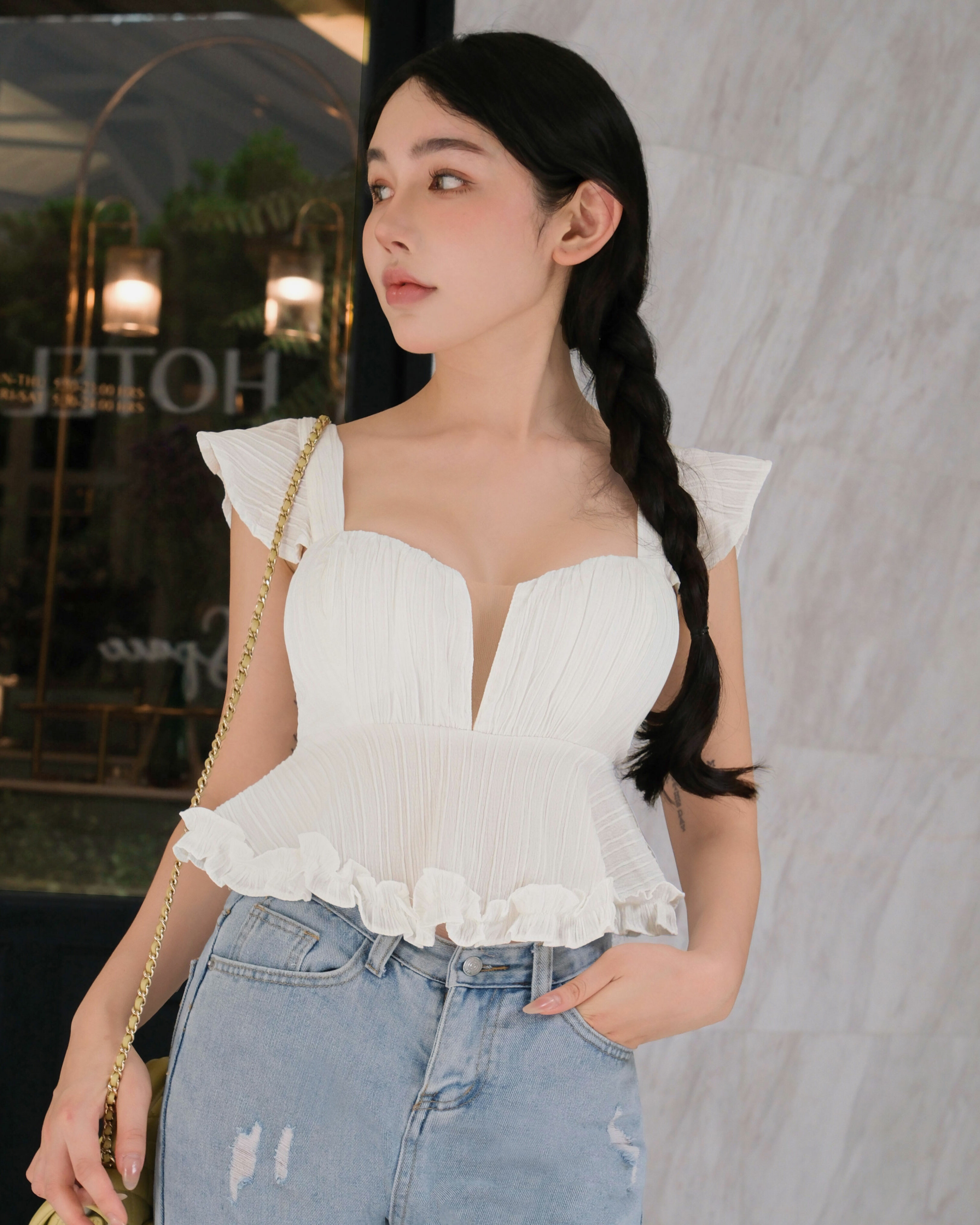 訂製-甜美荷葉捲邊上衣