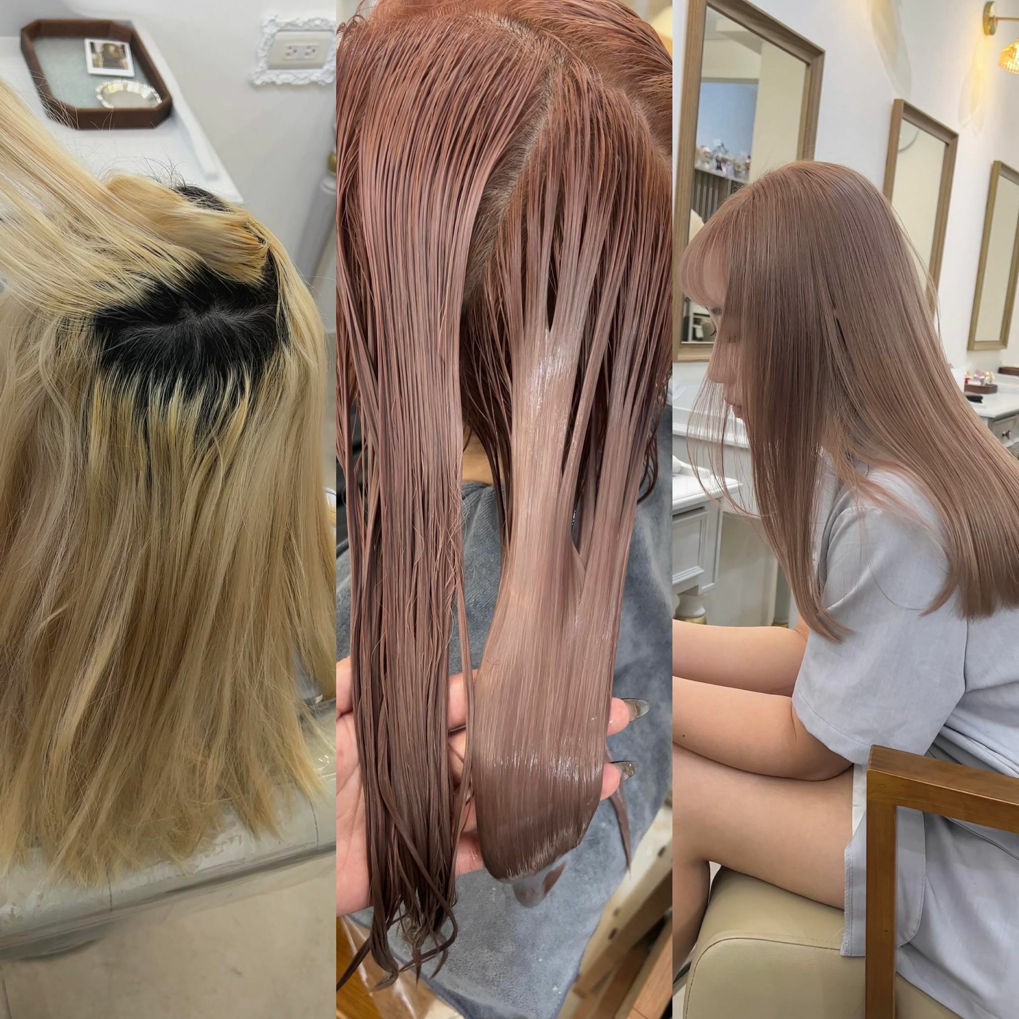 Rebecca, skilled in hair dyeing, can achieve very even root touch-ups after bleaching.