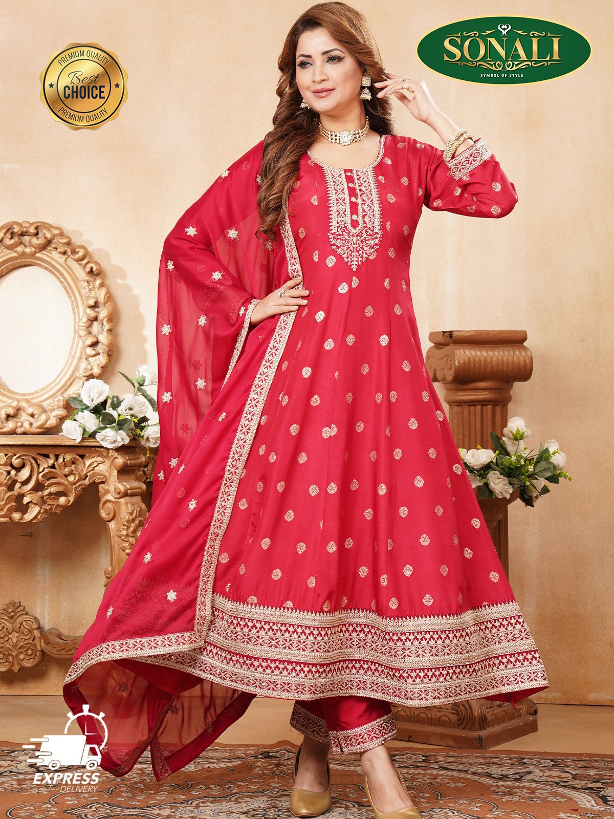 [READY STOCK] Sonali Premier Quality Women's Punjabi Suits / Women's Kurti Set Indian Tradition Women's Set - Q1902