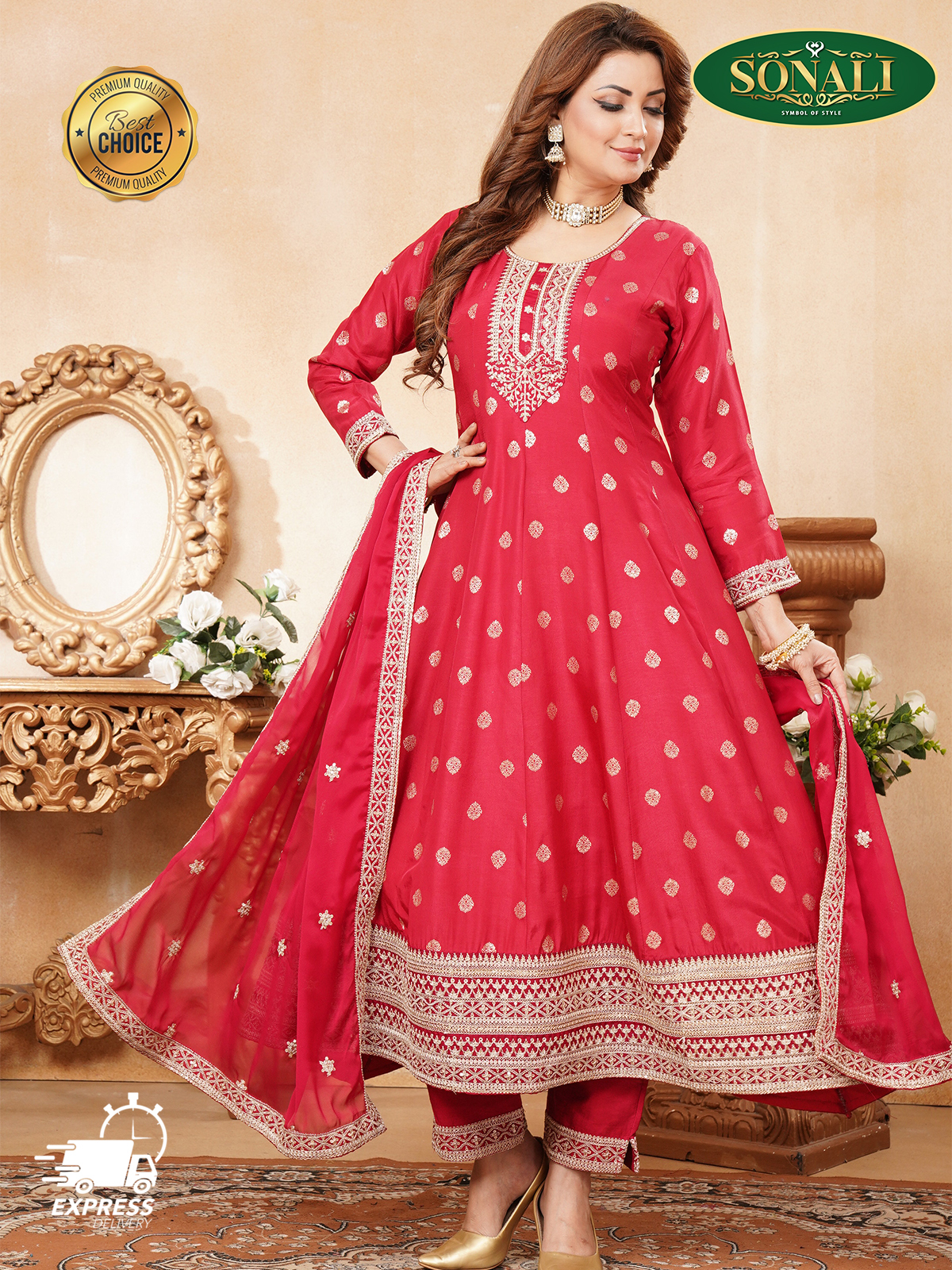 [READY STOCK] Sonali Premier Quality Women's Punjabi Suits / Women's Kurti Set Indian Tradition Women's Set - Q1902