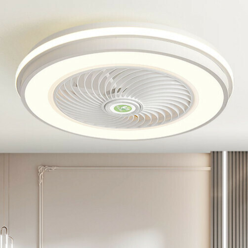 熱推現代吸頂電風扇吊燈（白色圓-52CM-無極調光-遙控+智能款）
