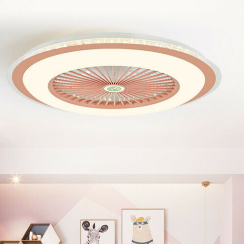 新款現代吸頂電風扇吊燈（粉色款-無極調光-遙控）