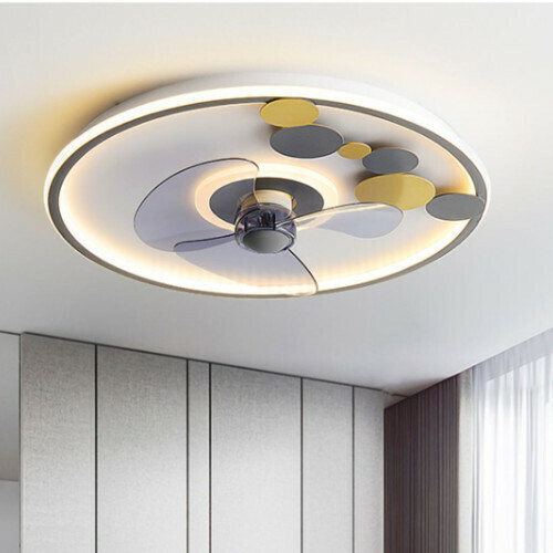 新款現代吸頂電風扇吊燈（環圈灰色-55CM-無極調光-變頻遙控-天貓精靈版）