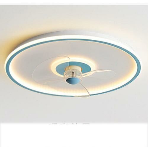 新款現代吸頂電風扇吊燈（簡圓藍色-55CM-無極調光-變頻遙控-天貓精靈版）