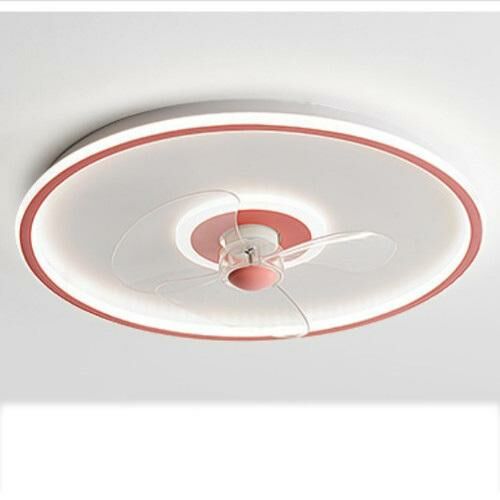 新款現代吸頂電風扇吊燈（簡圓粉色-45CM-無極調光-變頻遙控-天貓精靈版）