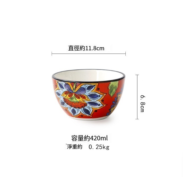 熱推陶瓷手繪米飯碗(如火如荼4.7英寸碗（12cm）不規則碗口+布紋)
