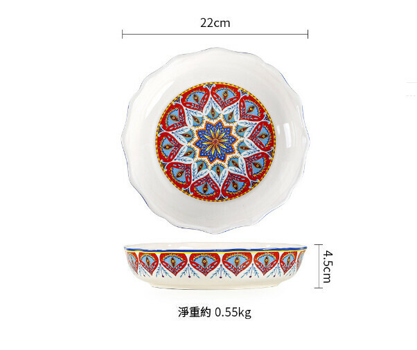Popular ceramic dinner plate (Red Celebration-8.6 inch curved edge deep plate)