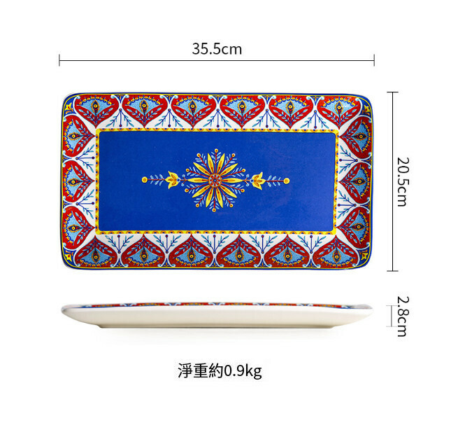 Popular ceramic dinner plate (red celebration-14 inch rectangular plate-large size)