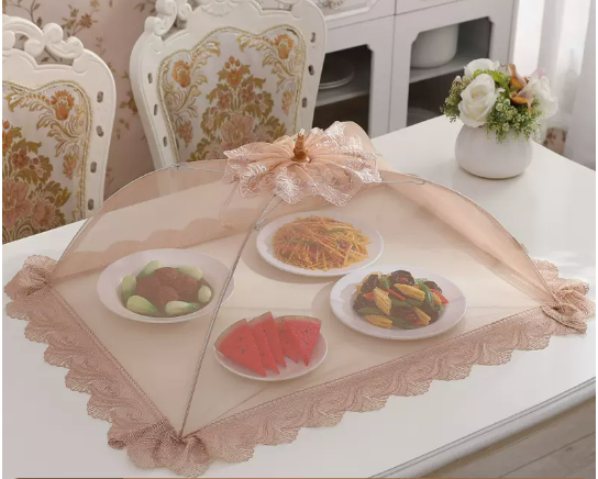 Hot style long thick frame dish cover household folding cover dining table dustproof food meal cover (coffee wave) (size: 70*50CM)